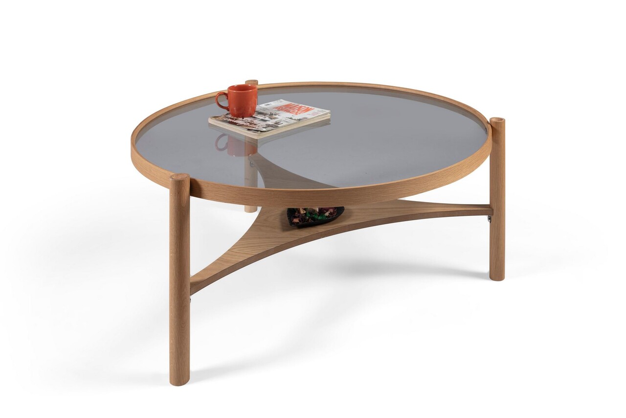 Masuta de cafea, Hanah Home, Clover, 100x46x100 cm, 100% SOLID OAK WOOD, Stejar - imagine 7